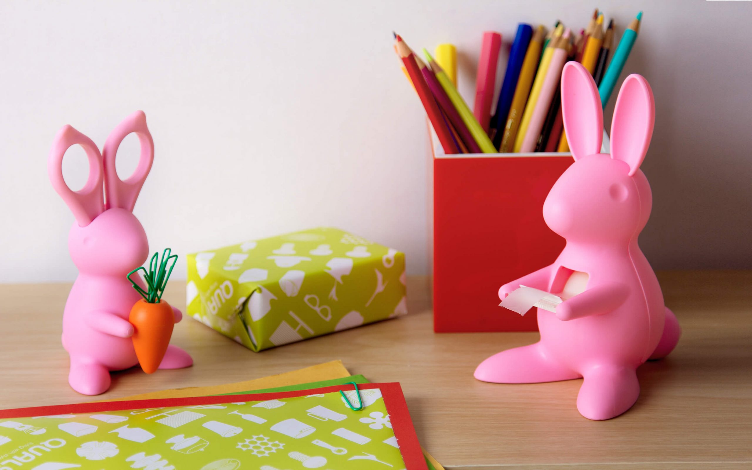 Ножницы и магнит со скрепками Bunny, розовые — изображение 3